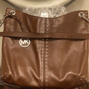 Brown leather Michael Kors purse with silver studs